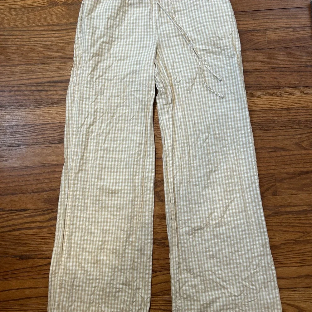 Wide Leg Gingham Pants in Cream - Picture 1 of 10